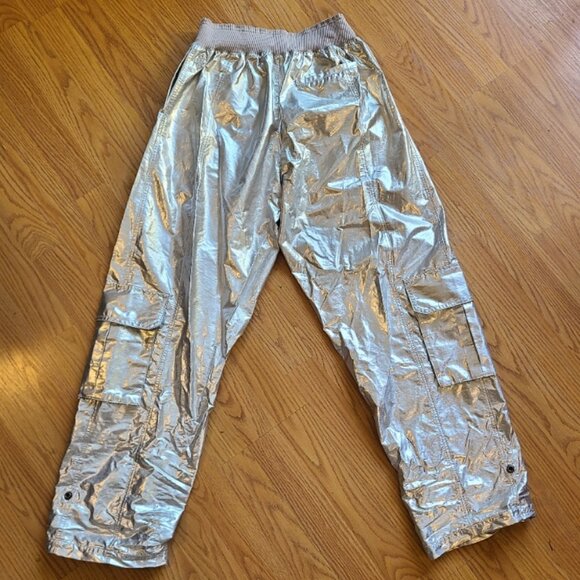 FREE PEOPLE FP MOVEMENT MESMERIZE ME SHINE STADIUM PANTS CARGO BAGGY METALLIC XS - Picture 5 of 9